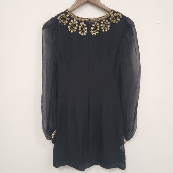 French Connection Womens Silk Beaded Mini Dress Size 4 Black Boho Coachella - Picture 5 of 12